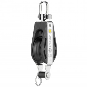 Single pulley with swivel and ring for 8 mm rope