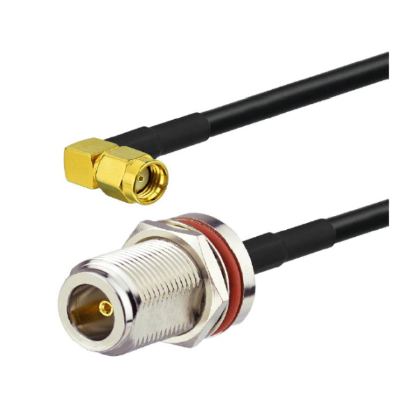 Low-loss coaxial cable extension, RP-SMA male angled to N female, KSR195